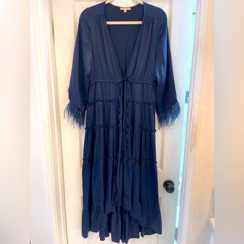 Free People / NFC Silk Duster w/ Feather-Trim
